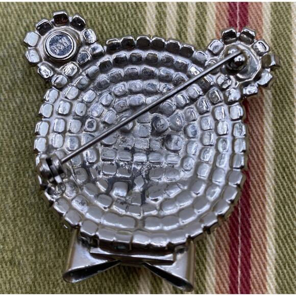 Vintage 60s Butler and Wilson Rhinestone Clear Crystal Teddy Bear Brooch - Picture 2 of 4